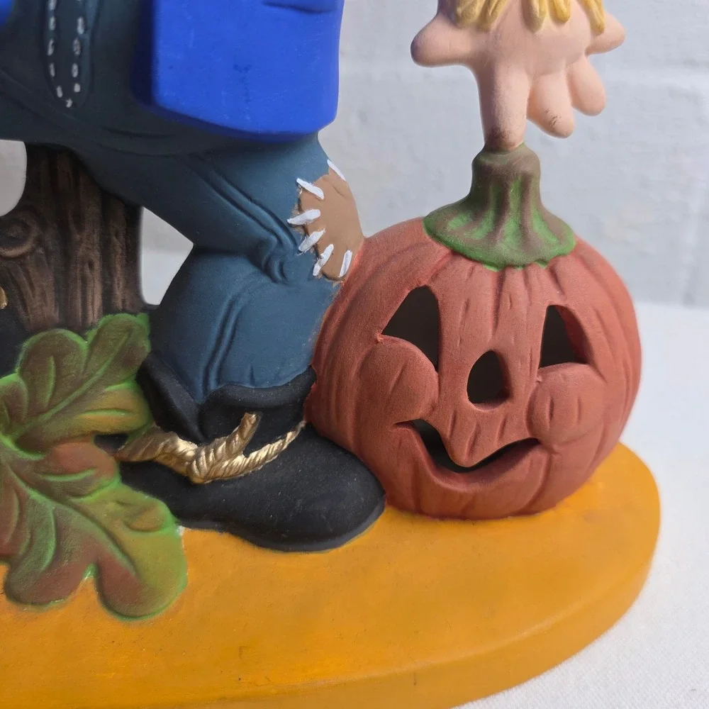 Vintage Ceramic Scarecrow Figurine Fall Harvest Halloween Decor Pumpkin